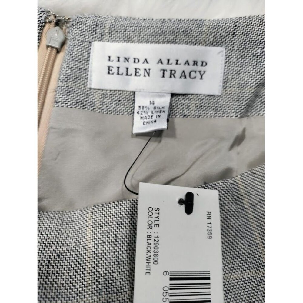 NWT VTG Linda Allard Ellen Tracy Pencil Skirt Women's 14 White Black Plaid Silk - Picture 2 of 13